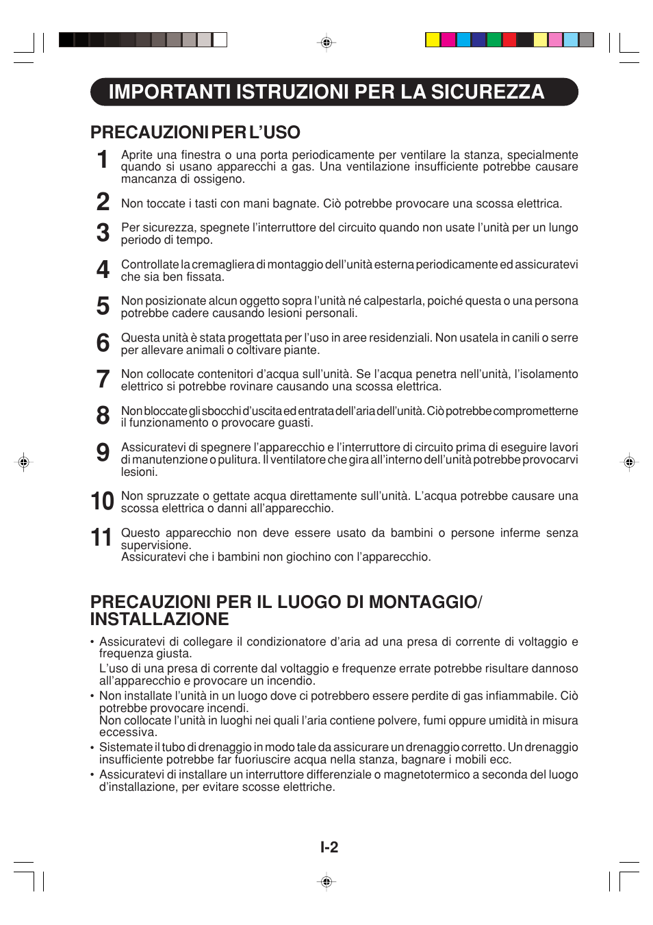 Importanti istruzioni per la sicurezza | Sharp GS-XP12FGR - GU-X12FGR User Manual | Page 48 / 136