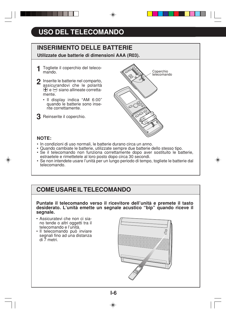 Uso del telecomando, Inserimento delle batterie, Come usare il telecomando | Sharp GS-XP12FGR - GU-X12FGR User Manual | Page 52 / 136