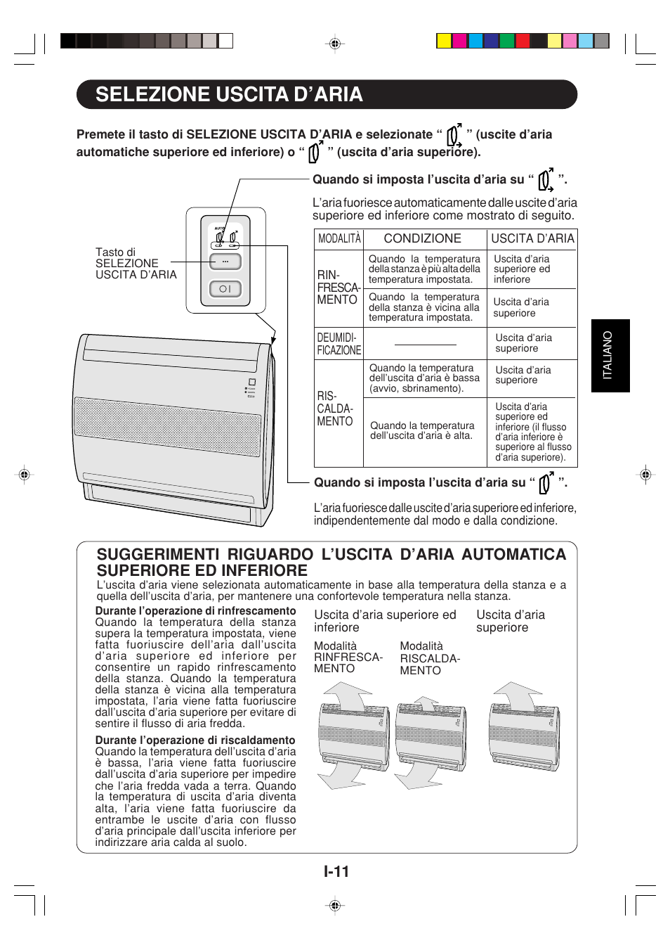 Selezione uscita d’aria, I-11 | Sharp GS-XP12FGR - GU-X12FGR User Manual | Page 57 / 136