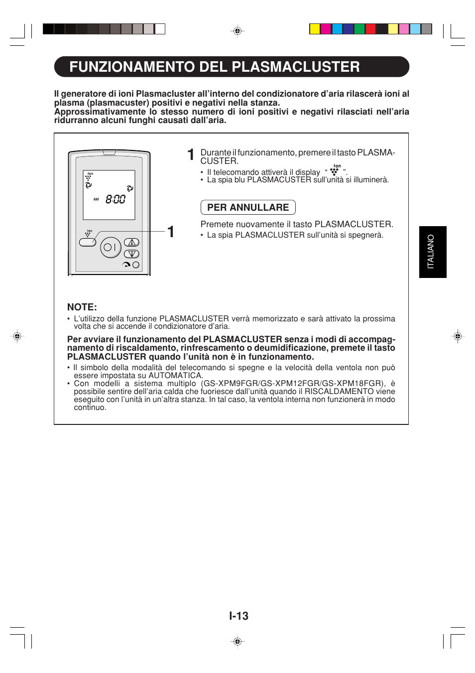 Funzionamento del plasmacluster | Sharp GS-XP12FGR - GU-X12FGR User Manual | Page 59 / 136