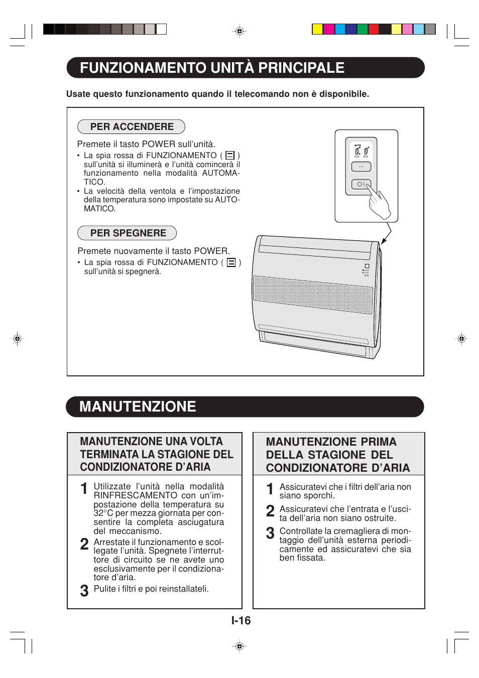 Funzionamento unità principale, Manutenzione | Sharp GS-XP12FGR - GU-X12FGR User Manual | Page 62 / 136