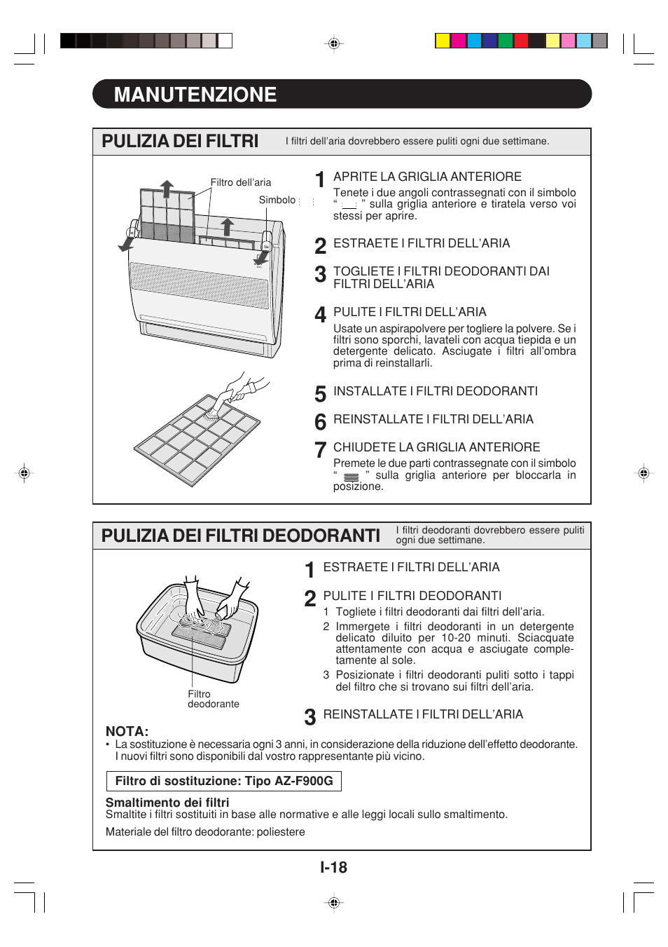 Manutenzione, Pulizia dei filtri, Pulizia dei filtri deodoranti | Sharp GS-XP12FGR - GU-X12FGR User Manual | Page 64 / 136