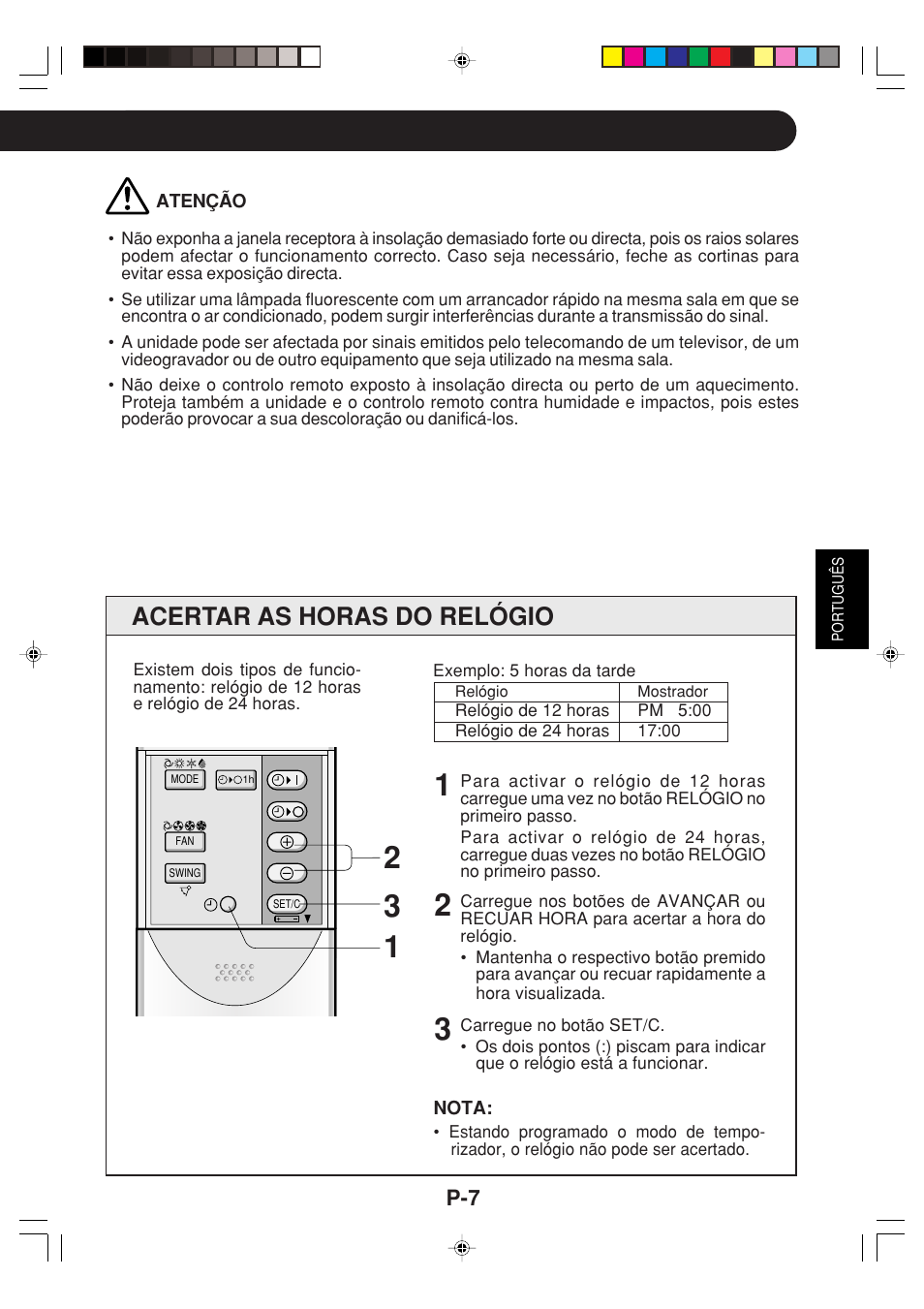 Acertar as horas do relógio | Sharp GS-XP12FGR - GU-X12FGR User Manual | Page 75 / 136