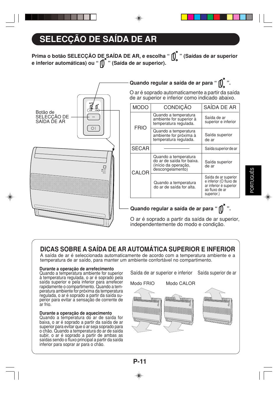 Selecção de saída de ar, P-11 | Sharp GS-XP12FGR - GU-X12FGR User Manual | Page 79 / 136