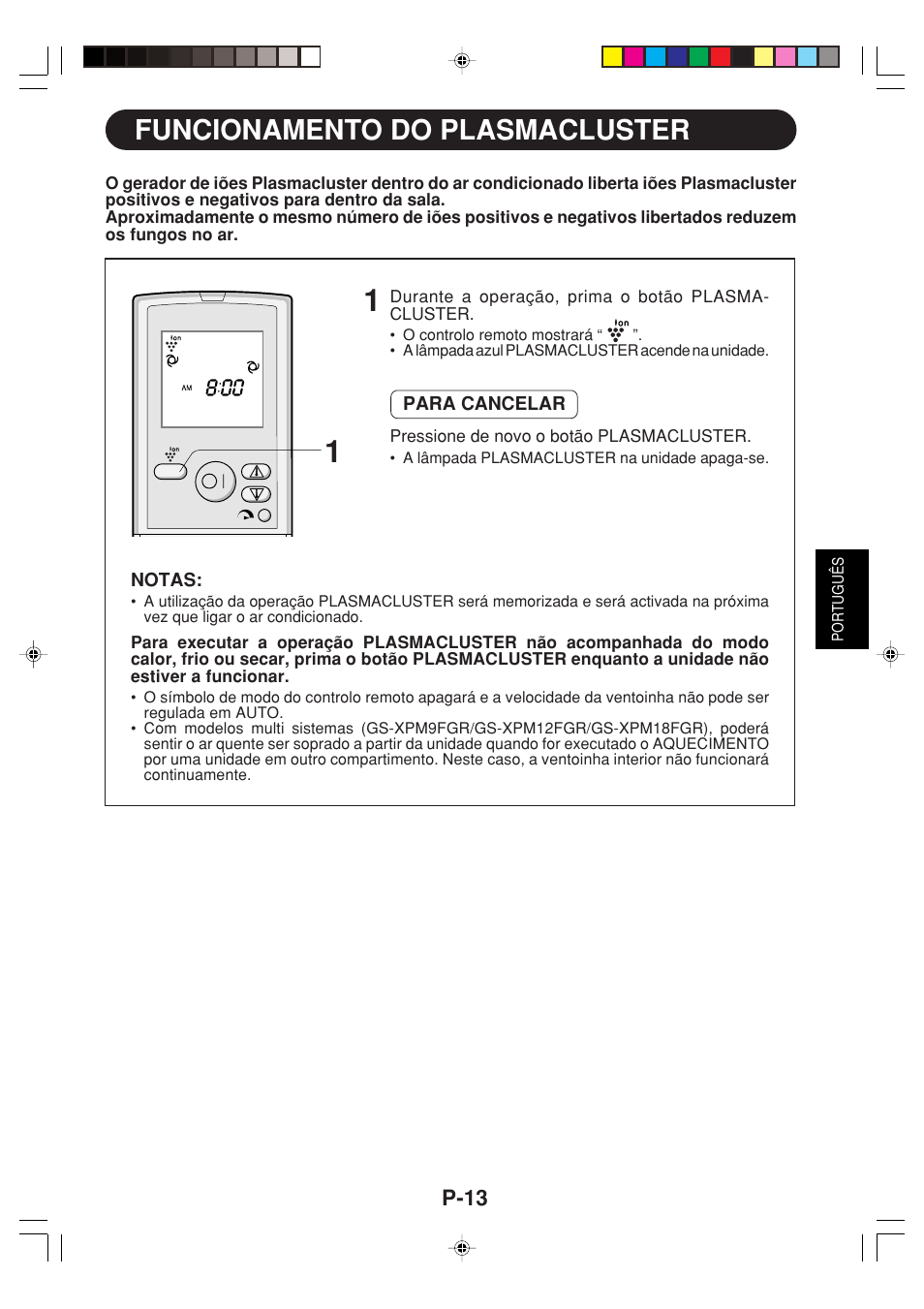 Funcionamento do plasmacluster | Sharp GS-XP12FGR - GU-X12FGR User Manual | Page 81 / 136