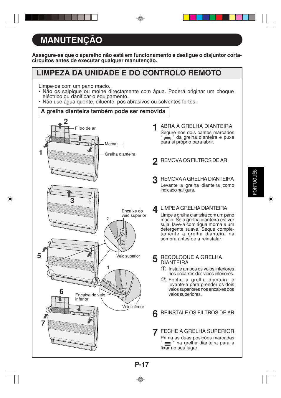 Manutenção, Limpeza da unidade e do controlo remoto | Sharp GS-XP12FGR - GU-X12FGR User Manual | Page 85 / 136