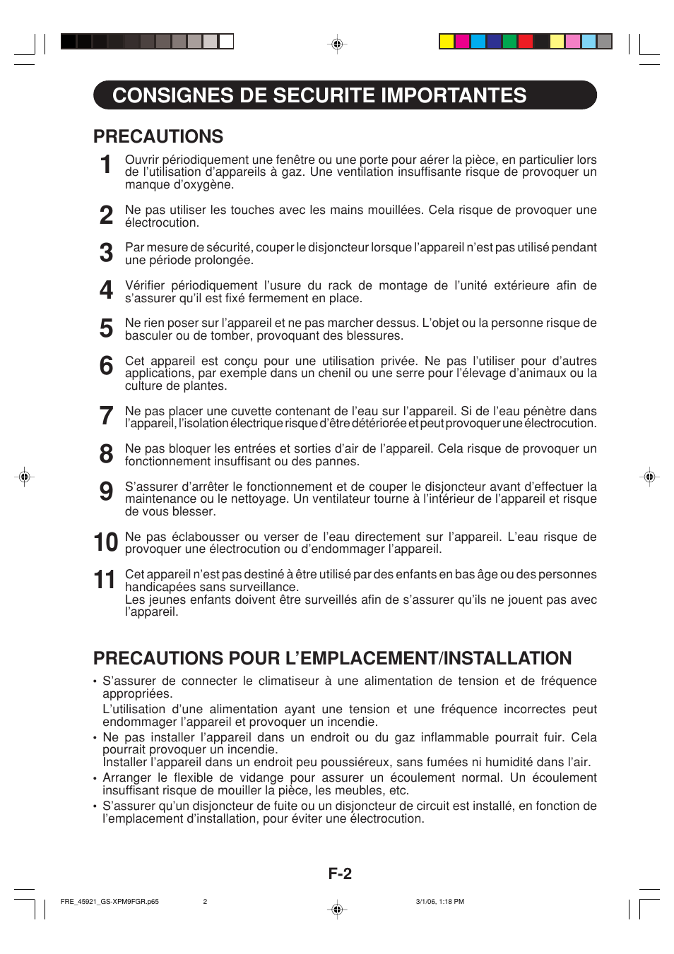 Consignes de securite importantes | Sharp GS-XP12FGR - GU-X12FGR User Manual | Page 92 / 136