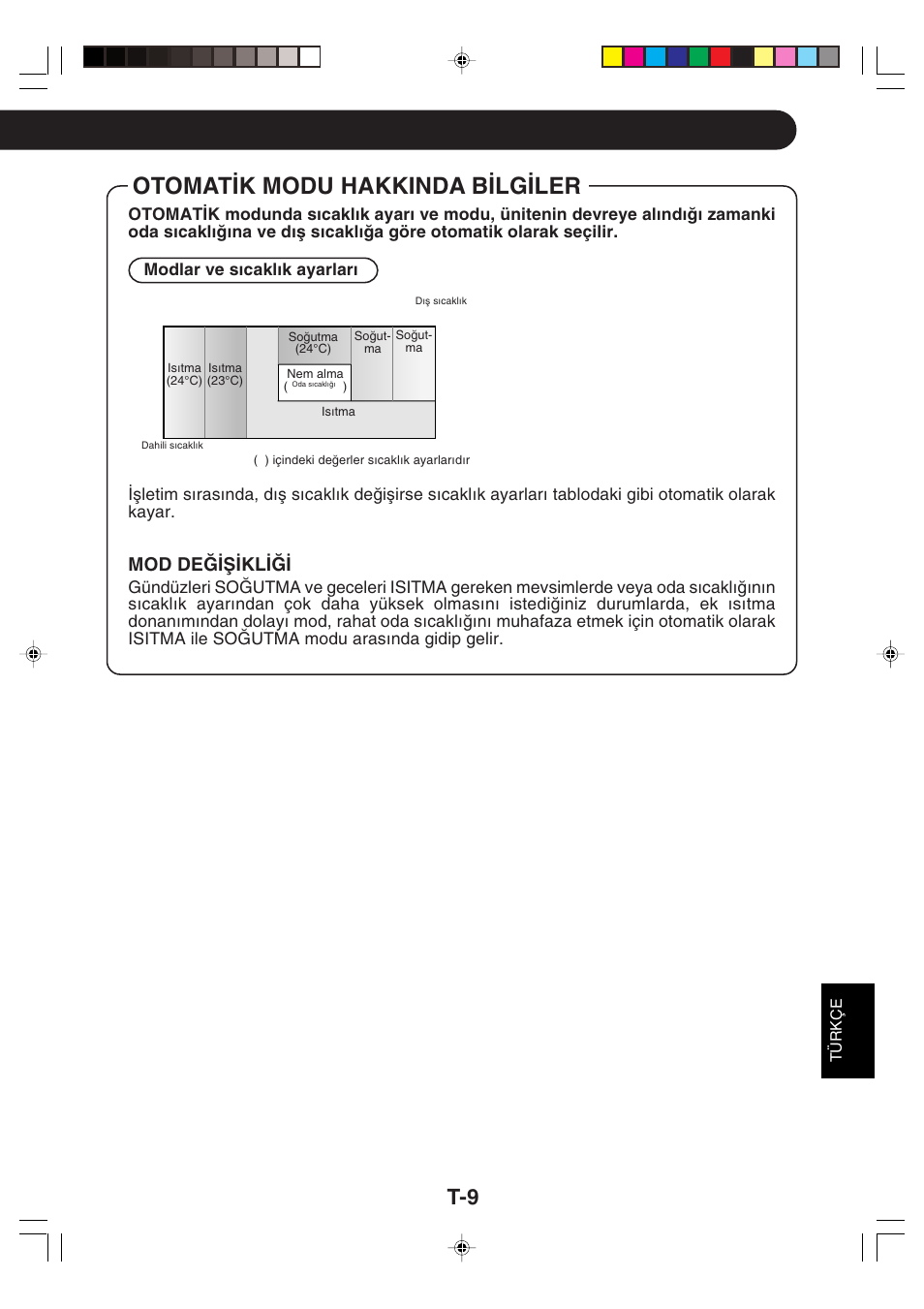 Otomat∑k modu hakkinda b∑lg∑ler, Mod de∏∑ω∑kl | Sharp GS-XP18FR - GU-XR18FR User Manual | Page 101 / 128