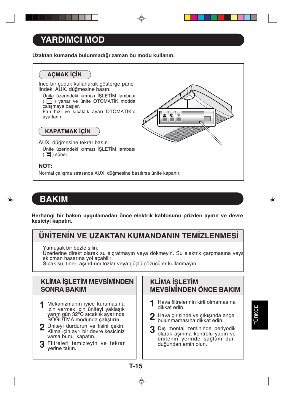 Yardimci mod, Bakim, Ün∑ten∑n ve uzaktan kumandanin tem∑zlenmes | Sharp GS-XP18FR - GU-XR18FR User Manual | Page 107 / 128