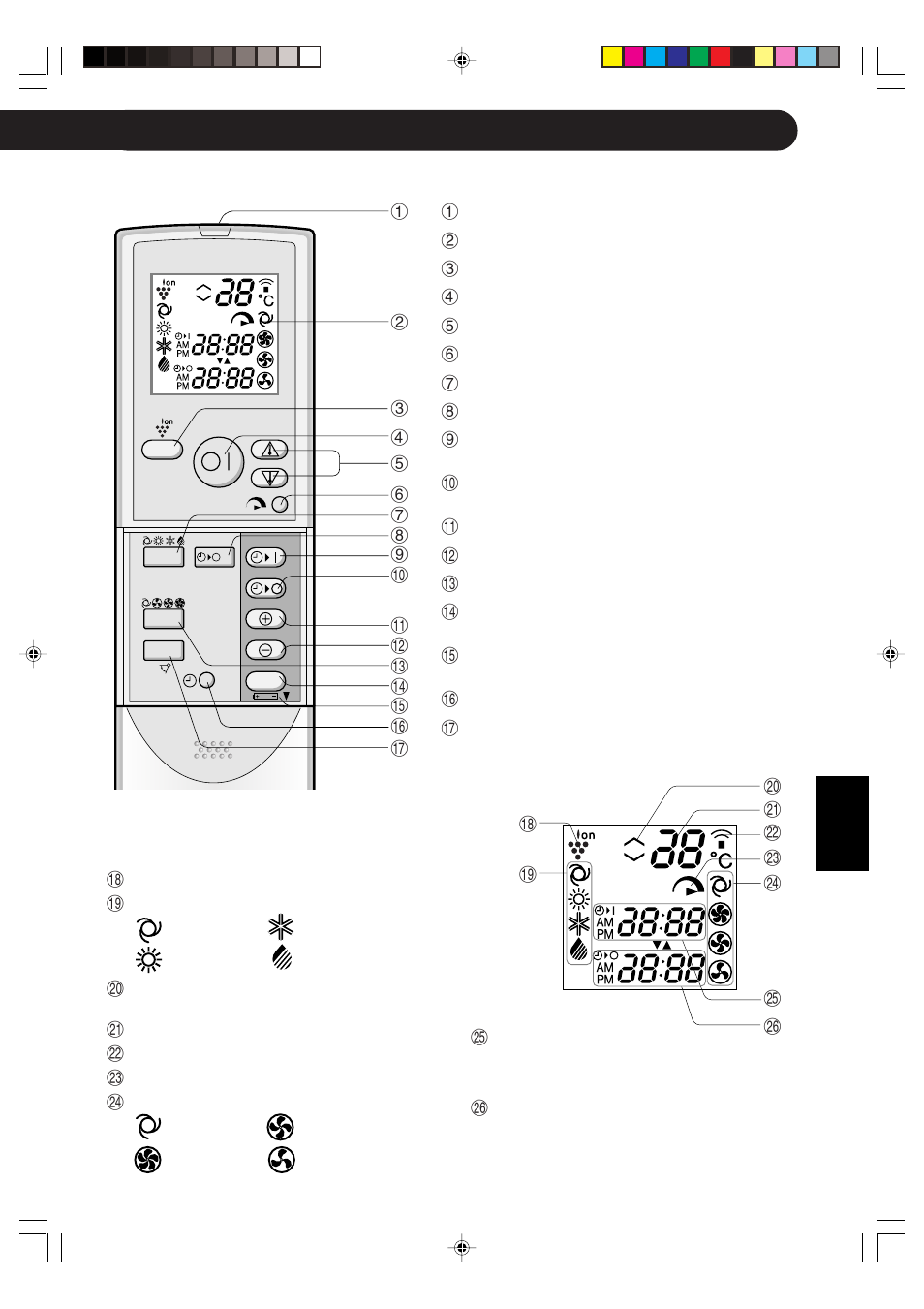 Controlo remoto, L.c.d. mostrador do controlo remoto | Sharp GS-XP18FR - GU-XR18FR User Manual | Page 61 / 128