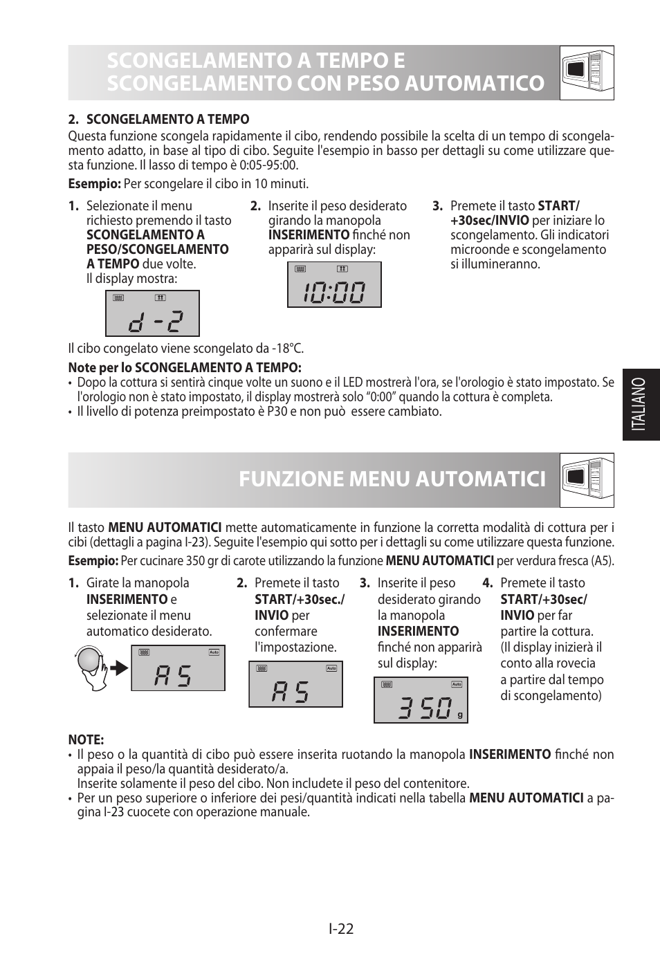 Funzione menu automatici, It aliano | Sharp R-922STWE User Manual | Page 103 / 266