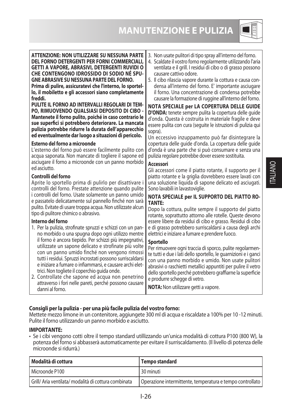 Manutenzione e pulizia, It aliano | Sharp R-922STWE User Manual | Page 107 / 266