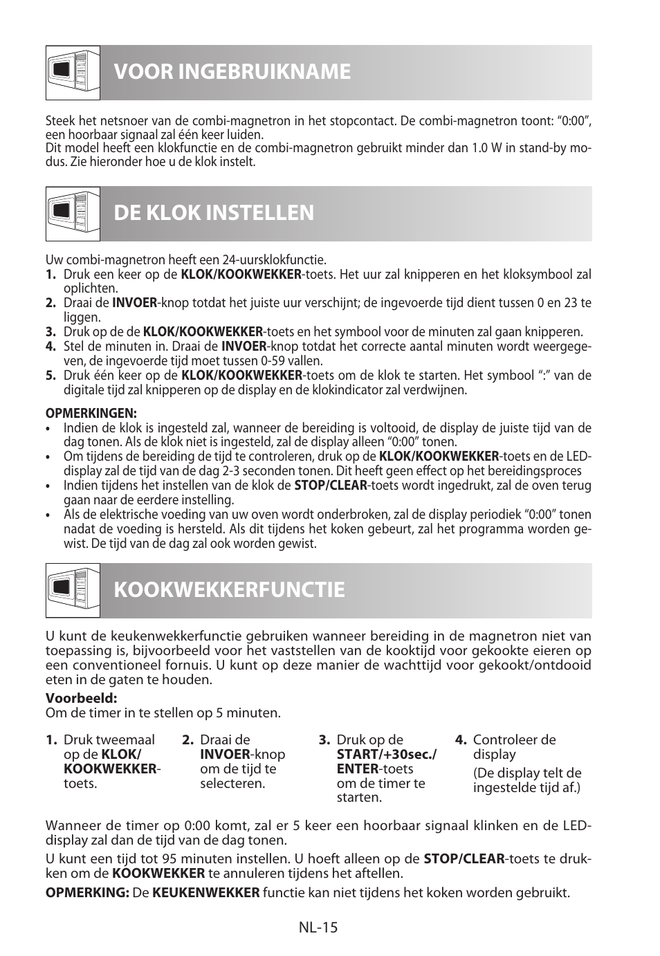 Voor ingebruikname de klok instellen, Kookwekkerfunctie | Sharp R-922STWE User Manual | Page 122 / 266