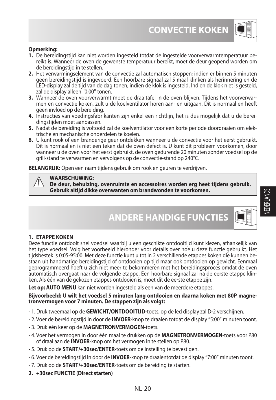 Convectie koken, Andere handige functies, Nederlands | Sharp R-922STWE User Manual | Page 127 / 266