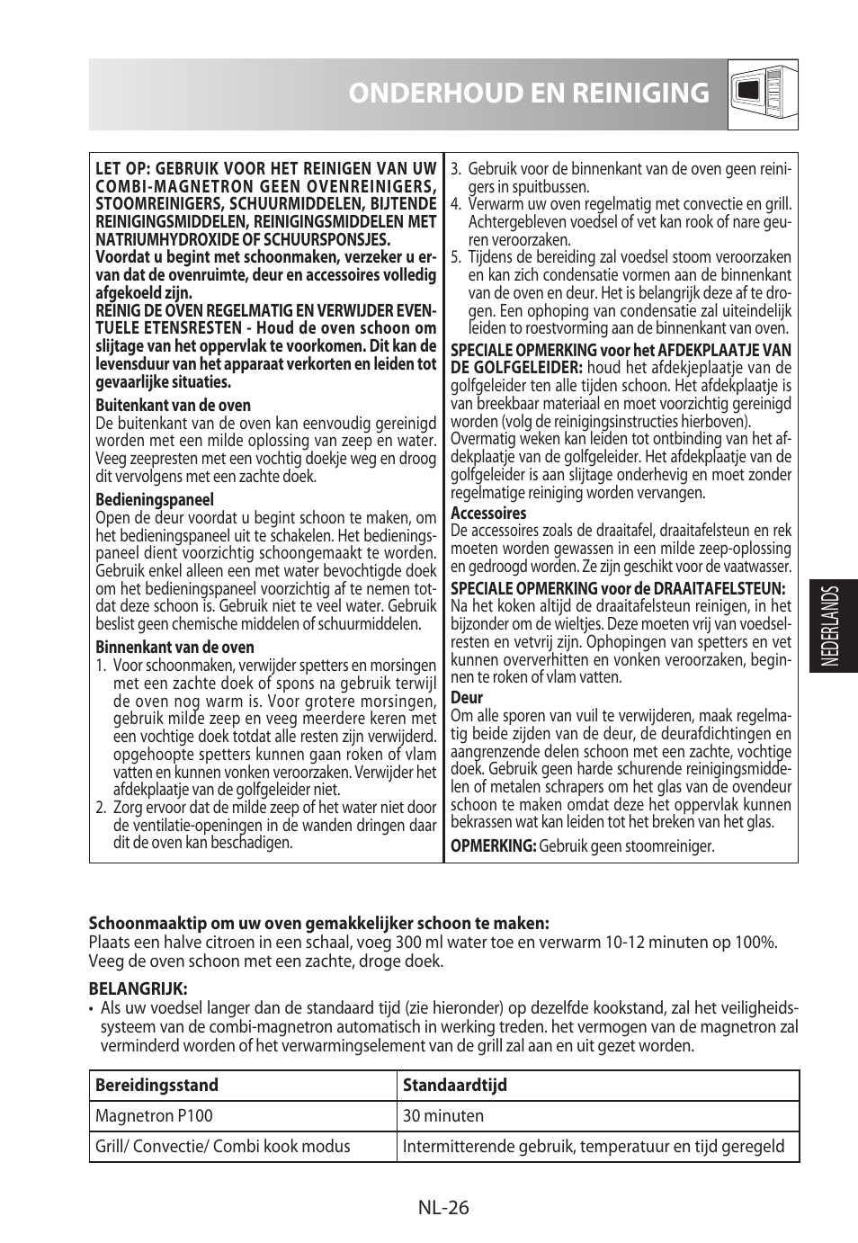Onderhoud en reiniging, Nederlands | Sharp R-922STWE User Manual | Page 133 / 266
