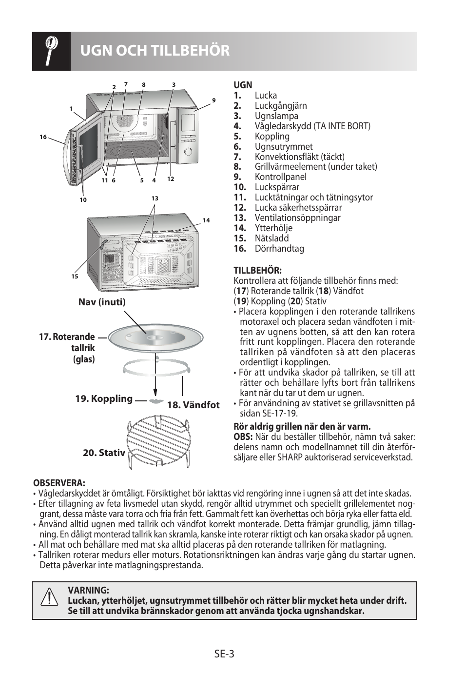 Ugn och tillbehör, Se-3 | Sharp R-922STWE User Manual | Page 136 / 266