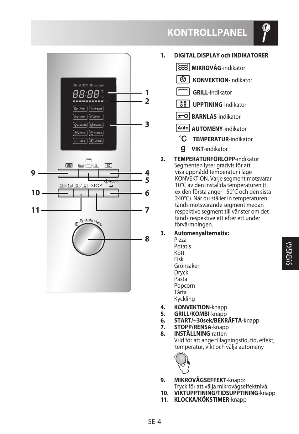 Kontrollpanel, Svensk a | Sharp R-922STWE User Manual | Page 137 / 266