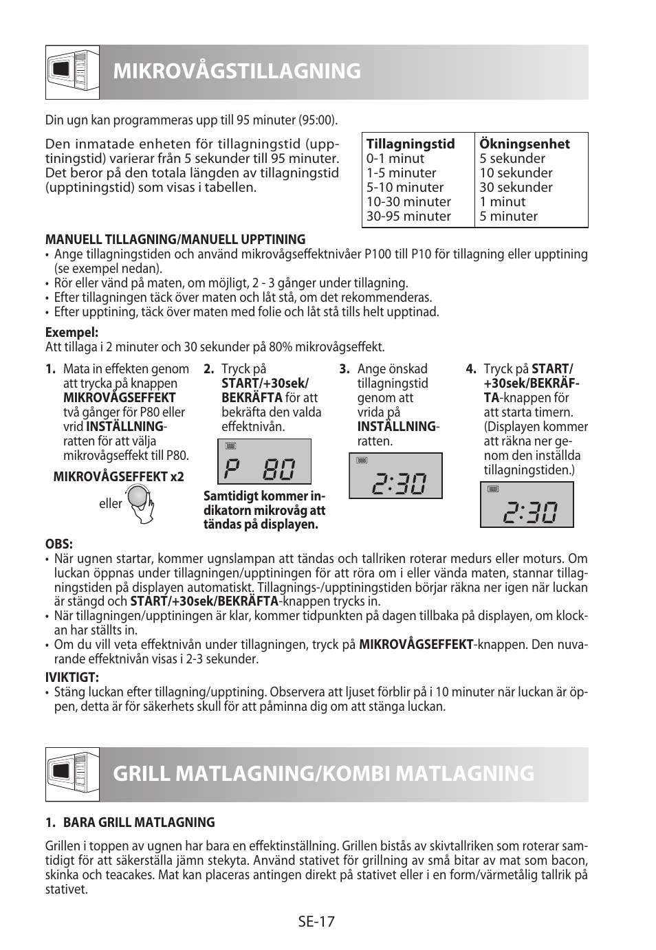 Mikrovågstillagning, Grill matlagning/kombi matlagning | Sharp R-922STWE User Manual | Page 150 / 266