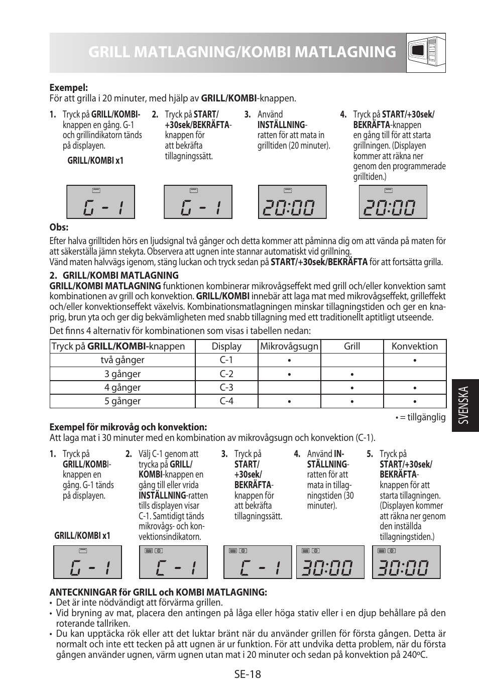 Grill matlagning/kombi matlagning, Svensk a | Sharp R-922STWE User Manual | Page 151 / 266