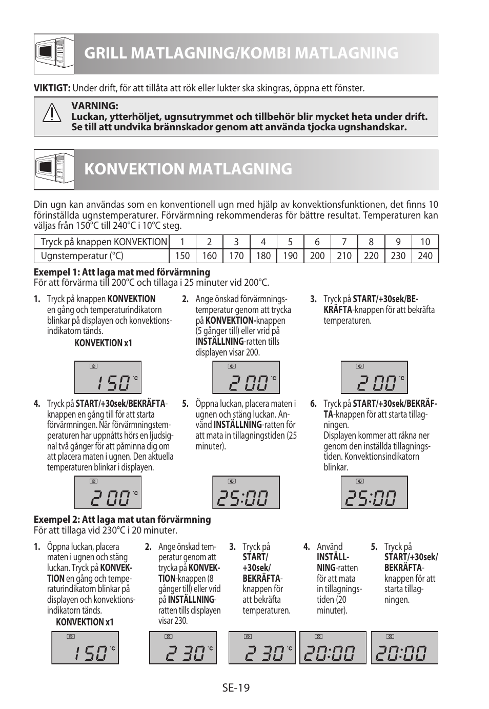 Grill matlagning/kombi matlagning, Konvektion matlagning | Sharp R-922STWE User Manual | Page 152 / 266