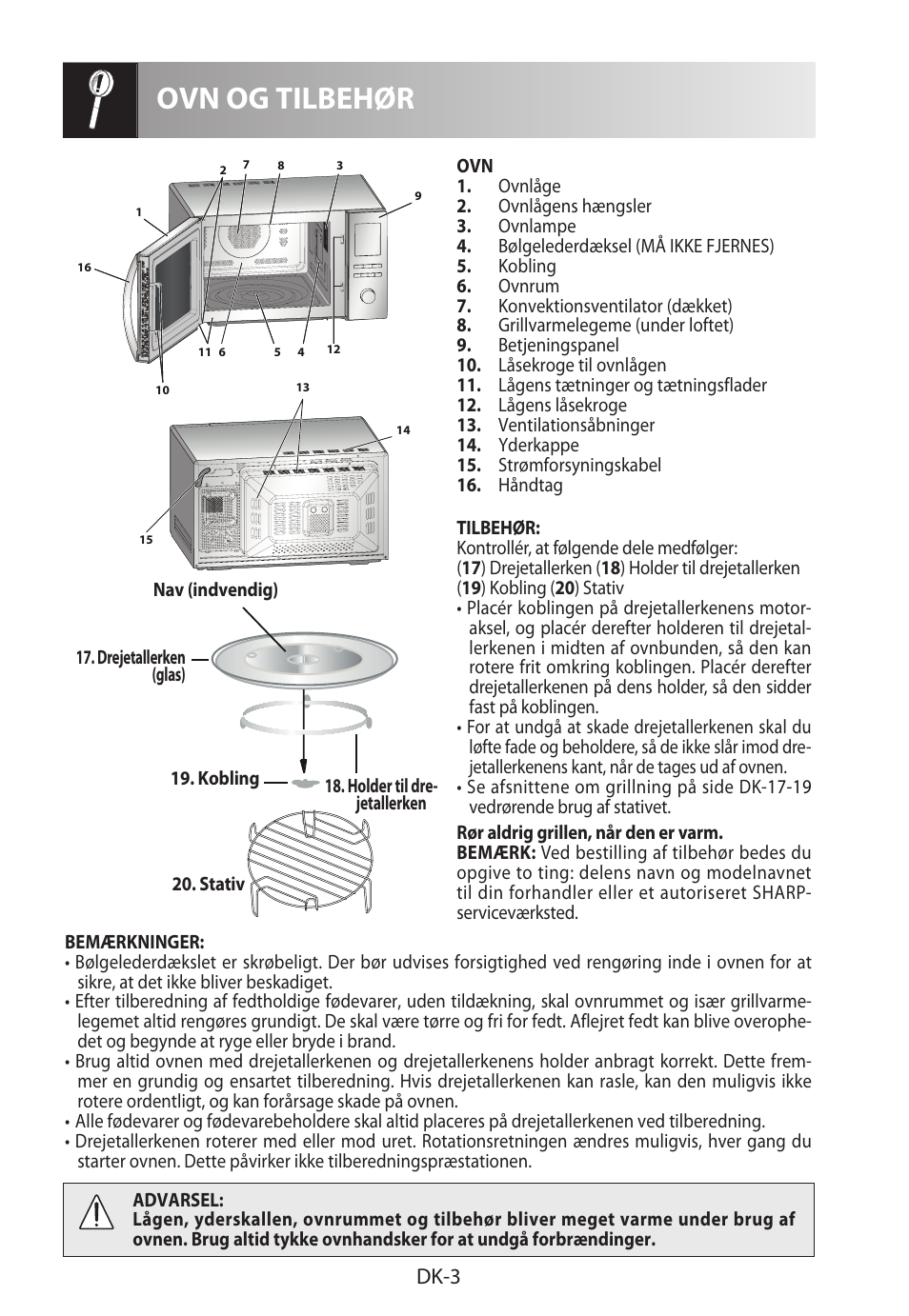 Ovn og tilbehør, Dk-3 | Sharp R-922STWE User Manual | Page 162 / 266
