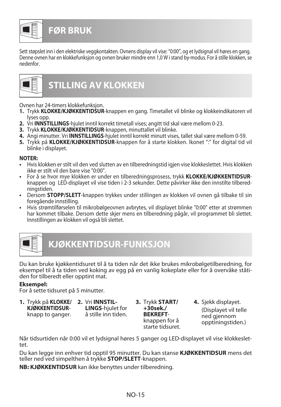 Før bruk stilling av klokken, Kjøkkentidsur-funksjon | Sharp R-922STWE User Manual | Page 200 / 266