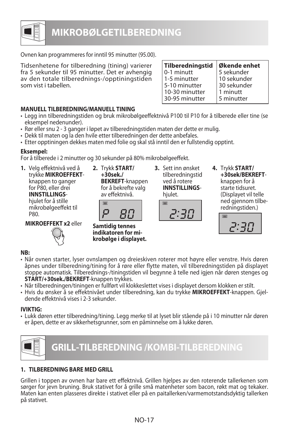 Mikrobølgetilberedning, Grill-tilberedning /kombi-tilberedning | Sharp R-922STWE User Manual | Page 202 / 266