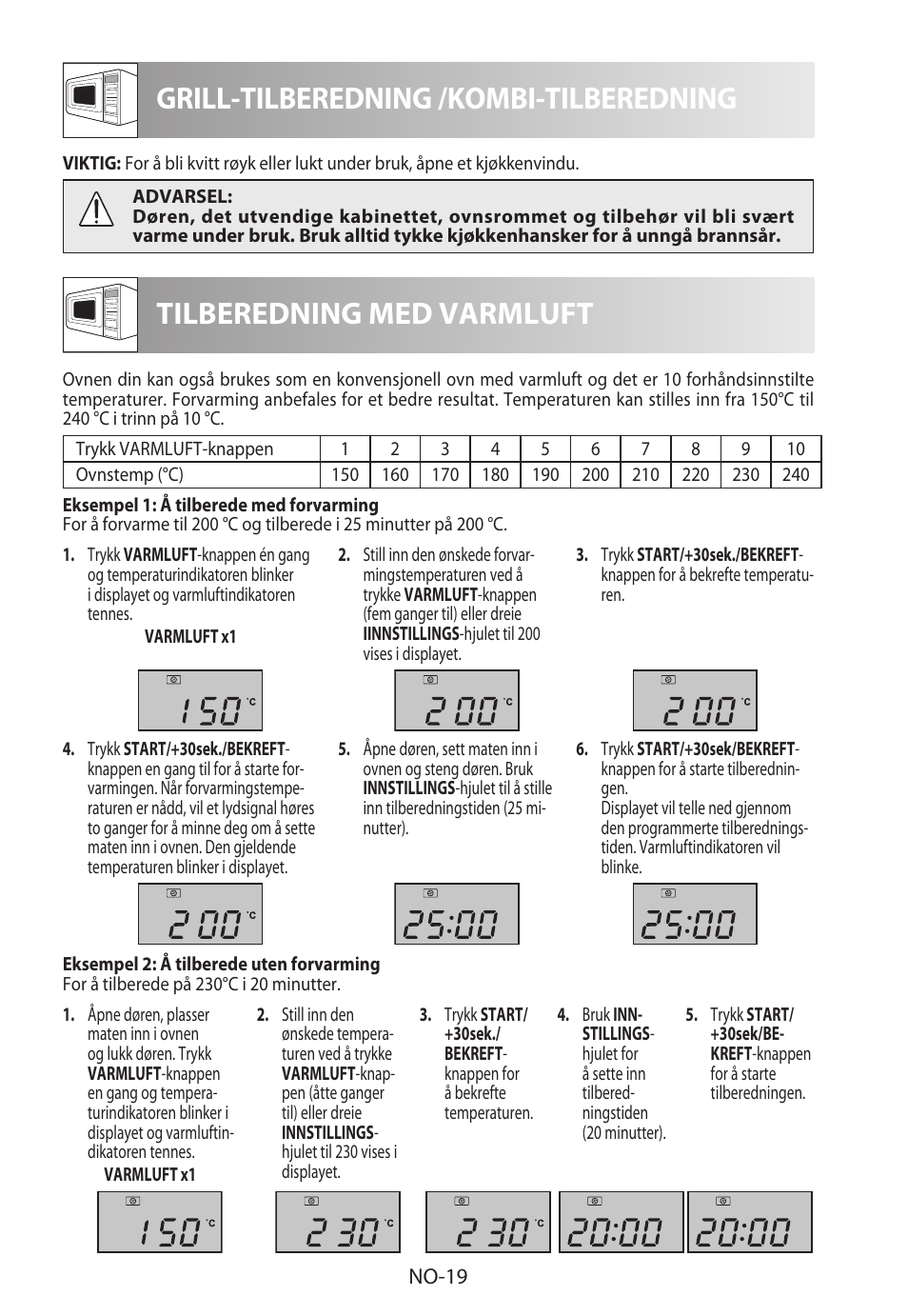 Grill-tilberedning /kombi-tilberedning, Tilberedning med varmluft | Sharp R-922STWE User Manual | Page 204 / 266