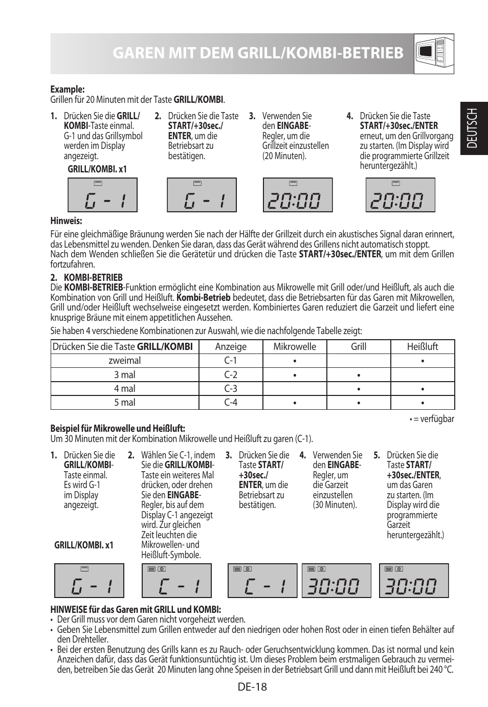 Garen mit dem grill/kombi-betrieb, Deutsch | Sharp R-922STWE User Manual | Page 21 / 266
