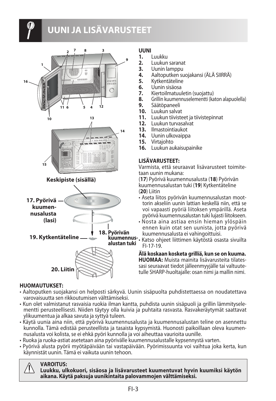 Uuni ja lisävarusteet, Fi-3 | Sharp R-922STWE User Manual | Page 214 / 266