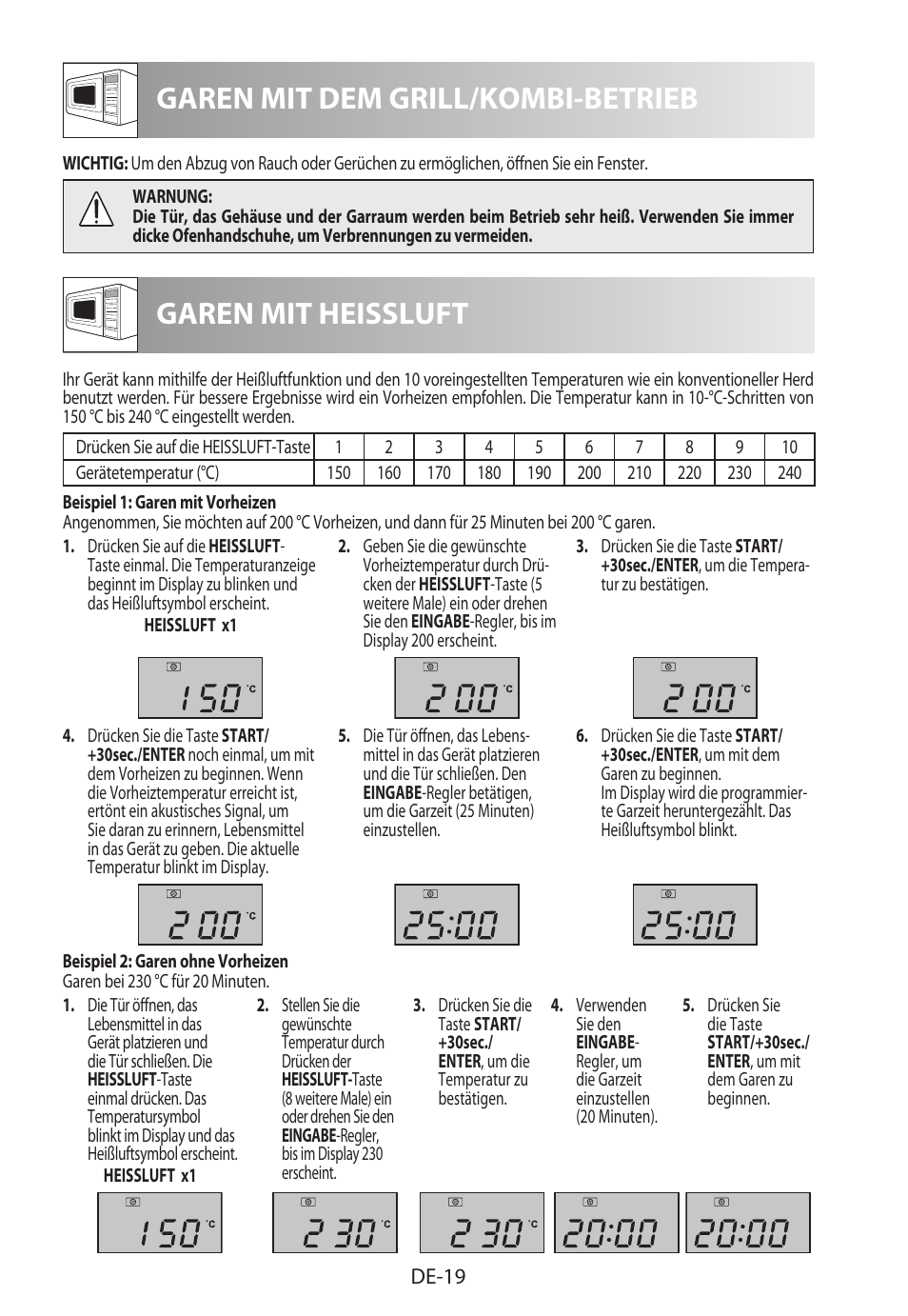 Garen mit dem grill/kombi-betrieb, Garen mit heissluft | Sharp R-922STWE User Manual | Page 22 / 266
