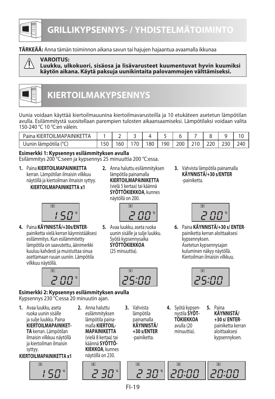 Grillikypsennys- / yhdistelmätoiminto, Kiertoilmakypsennys | Sharp R-922STWE User Manual | Page 230 / 266