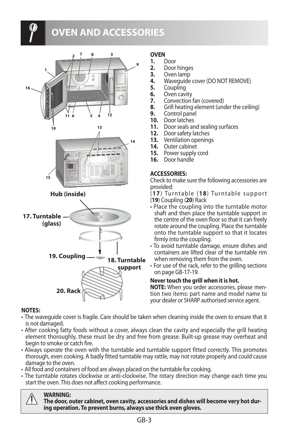 Oven and accessories, Gb-3 | Sharp R-922STWE User Manual | Page 240 / 266