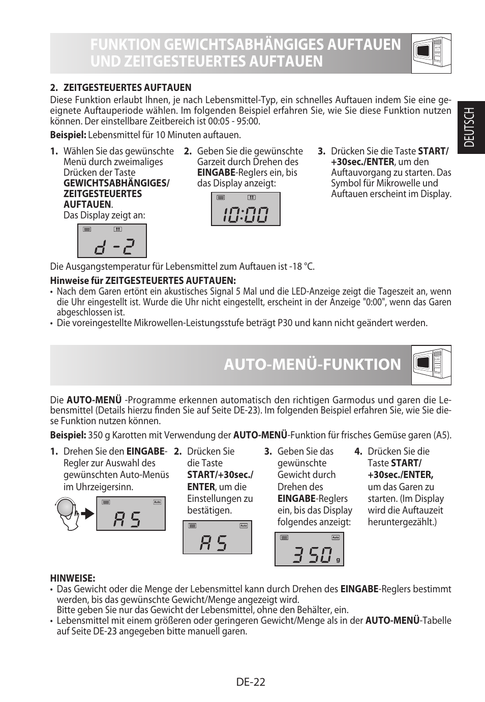 Auto-menü-funktion, Deutsch | Sharp R-922STWE User Manual | Page 25 / 266