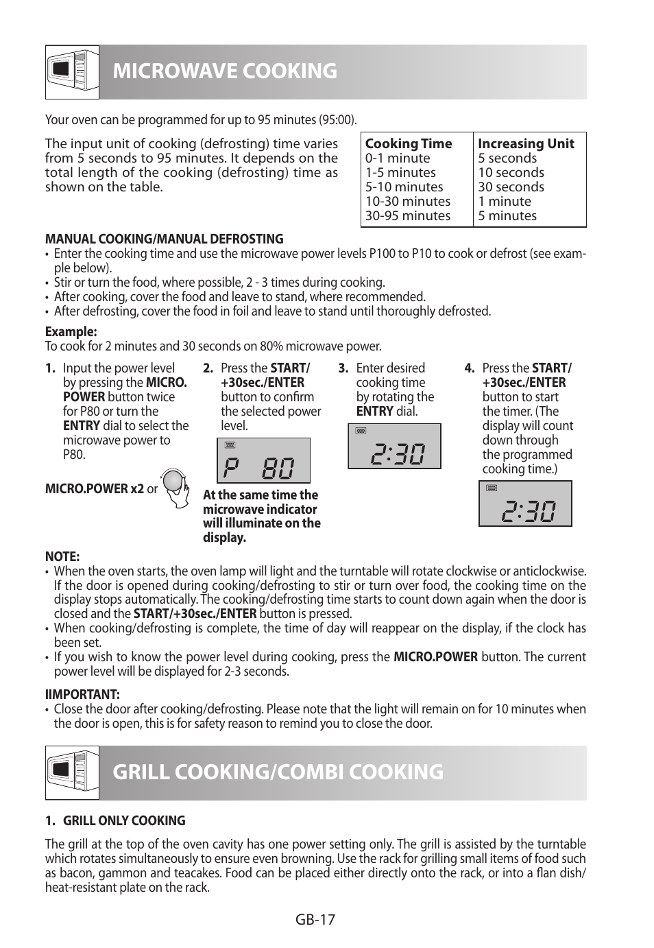 Microwave cooking, Grill cooking/combi cooking | Sharp R-922STWE User Manual | Page 254 / 266