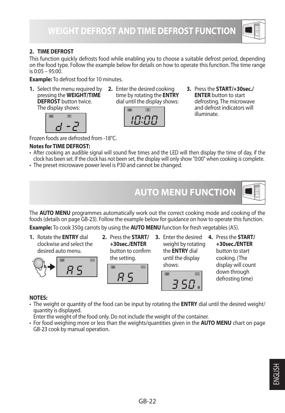 Weight defrost and time defrost function, Auto menu function, English | Sharp R-922STWE User Manual | Page 259 / 266