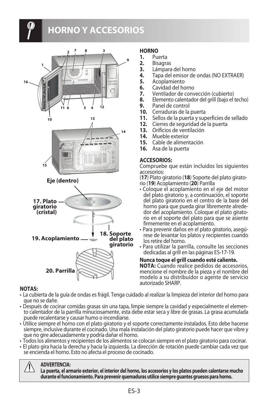 Horno y accesorios, Es-3 | Sharp R-922STWE User Manual | Page 32 / 266