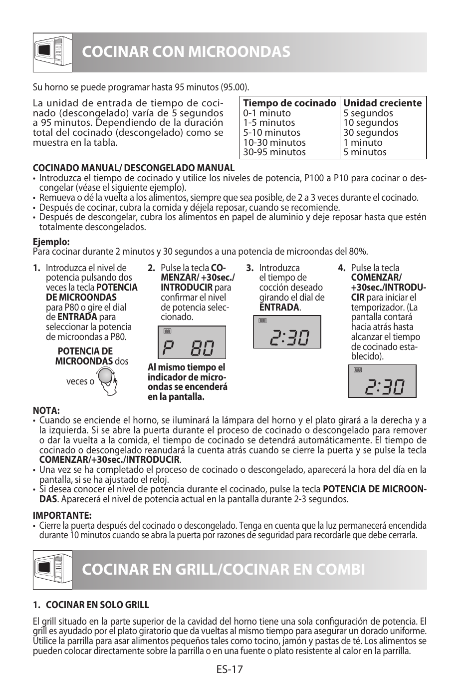 Cocinar con microondas, Cocinar en grill/cocinar en combi | Sharp R-922STWE User Manual | Page 46 / 266