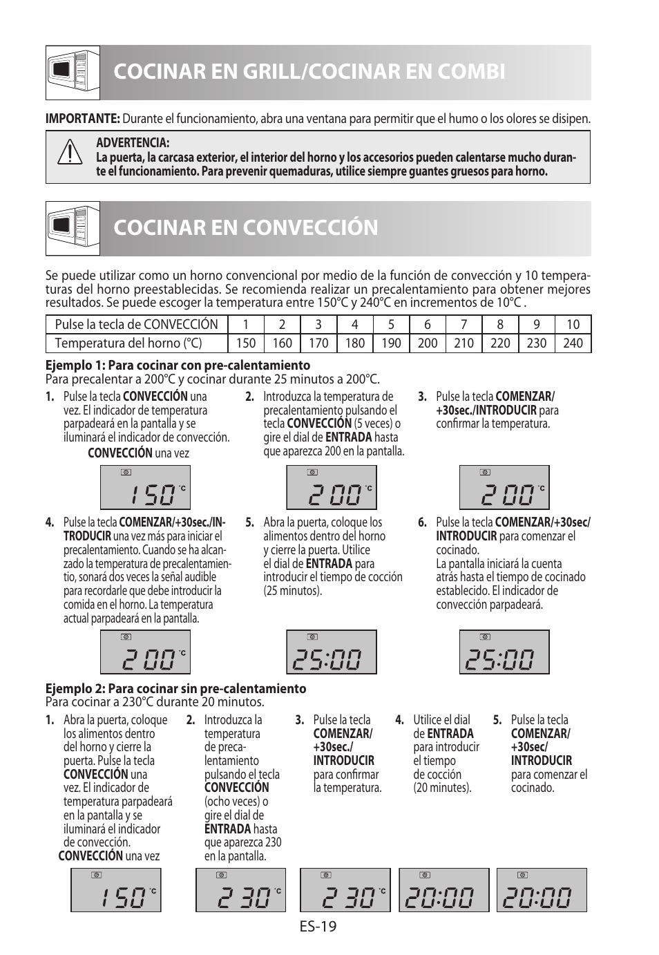 Cocinar en grill/cocinar en combi, Cocinar en convección | Sharp R-922STWE User Manual | Page 48 / 266