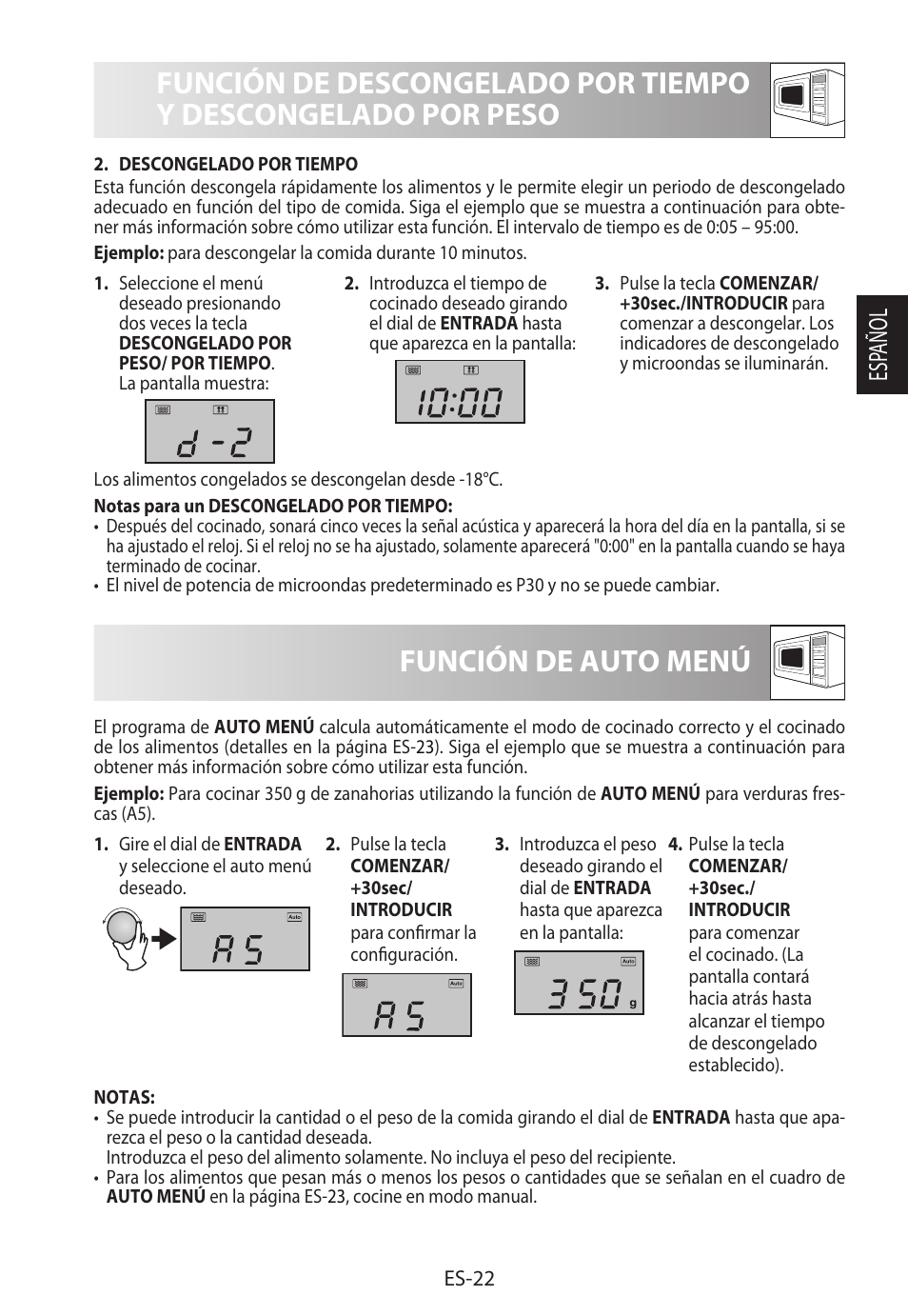 Función de auto menú, Esp añol | Sharp R-922STWE User Manual | Page 51 / 266
