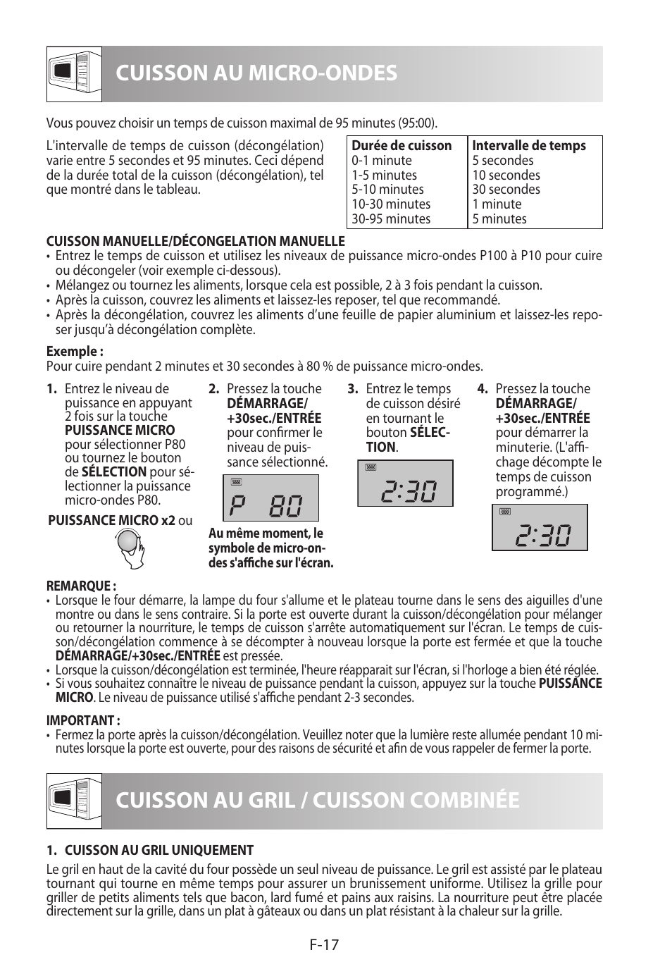 Cuisson au micro-ondes, Cuisson au gril / cuisson combinée | Sharp R-922STWE User Manual | Page 72 / 266