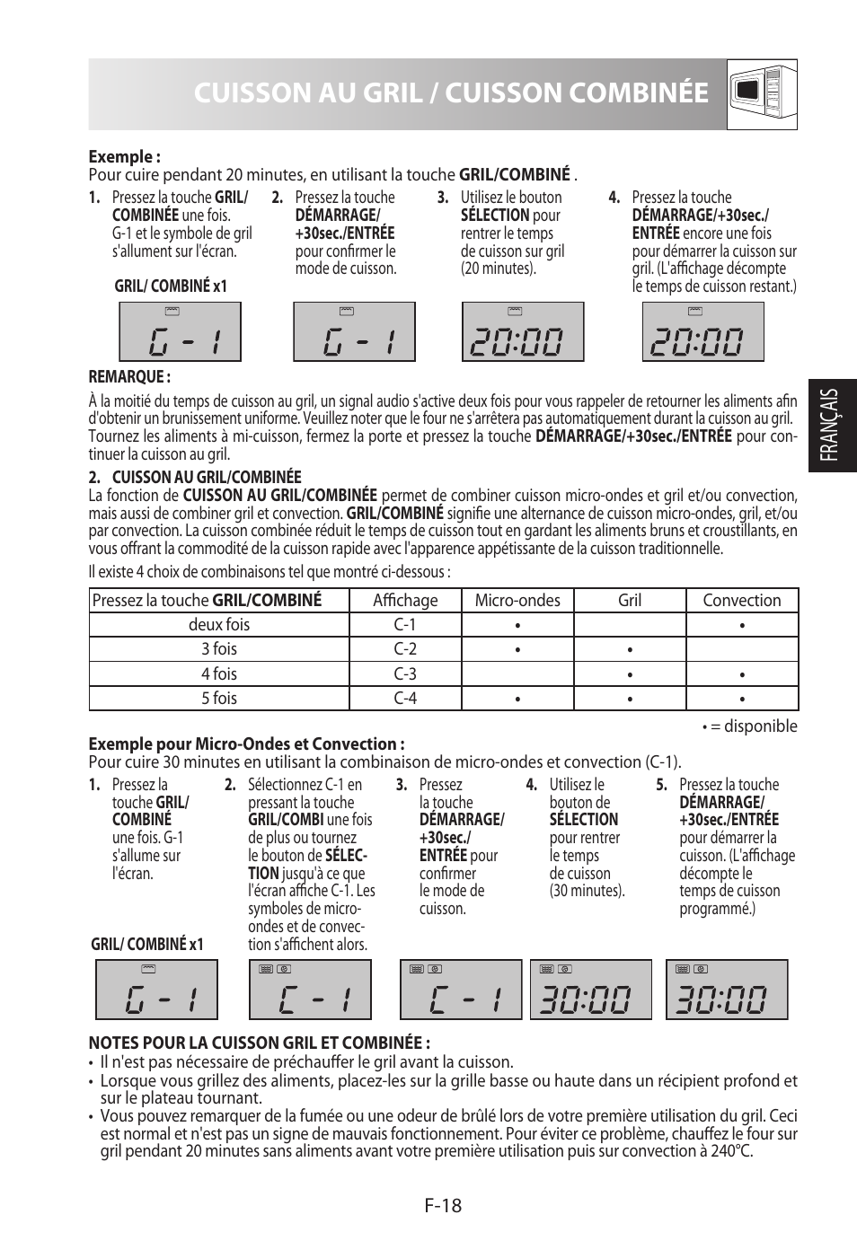 Cuisson au gril / cuisson combinée, Français | Sharp R-922STWE User Manual | Page 73 / 266
