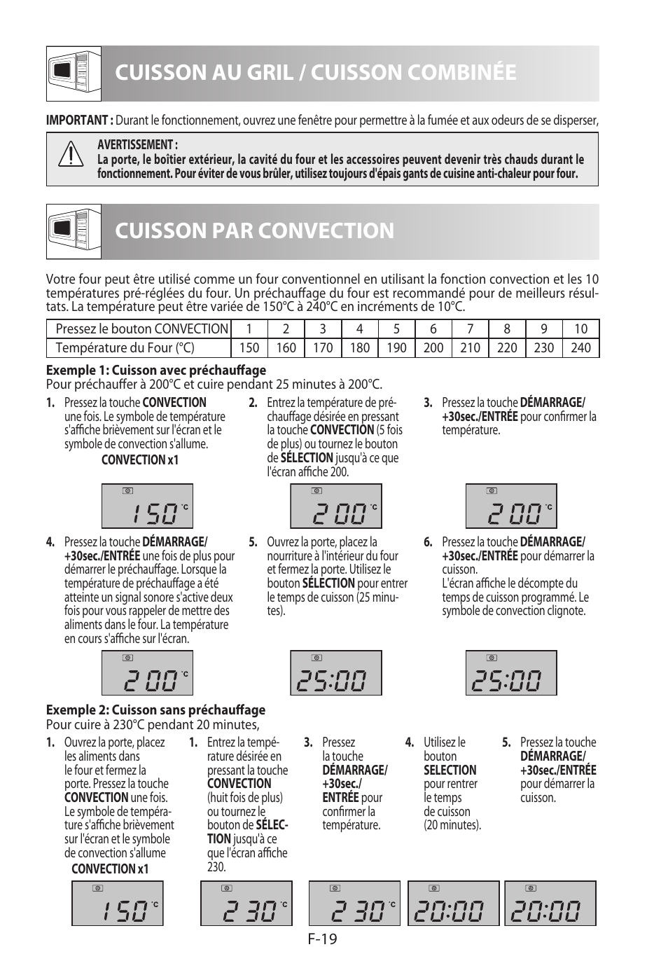 Cuisson au gril / cuisson combinée, Cuisson par convection | Sharp R-922STWE User Manual | Page 74 / 266