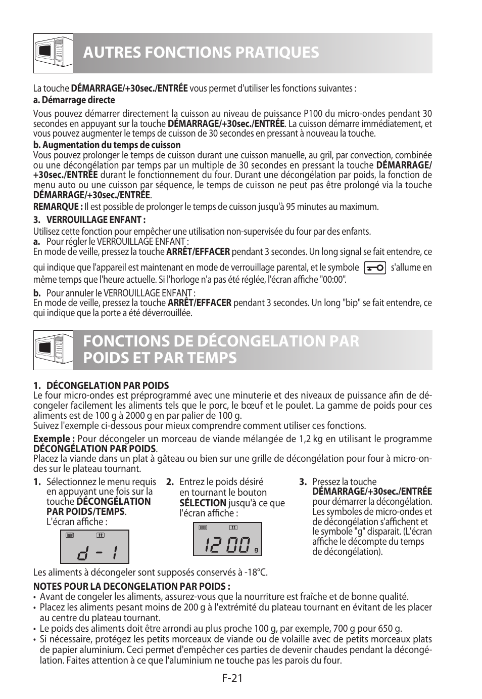 Autres fonctions pratiques, Fonctions de décongelation par poids et par temps | Sharp R-922STWE User Manual | Page 76 / 266