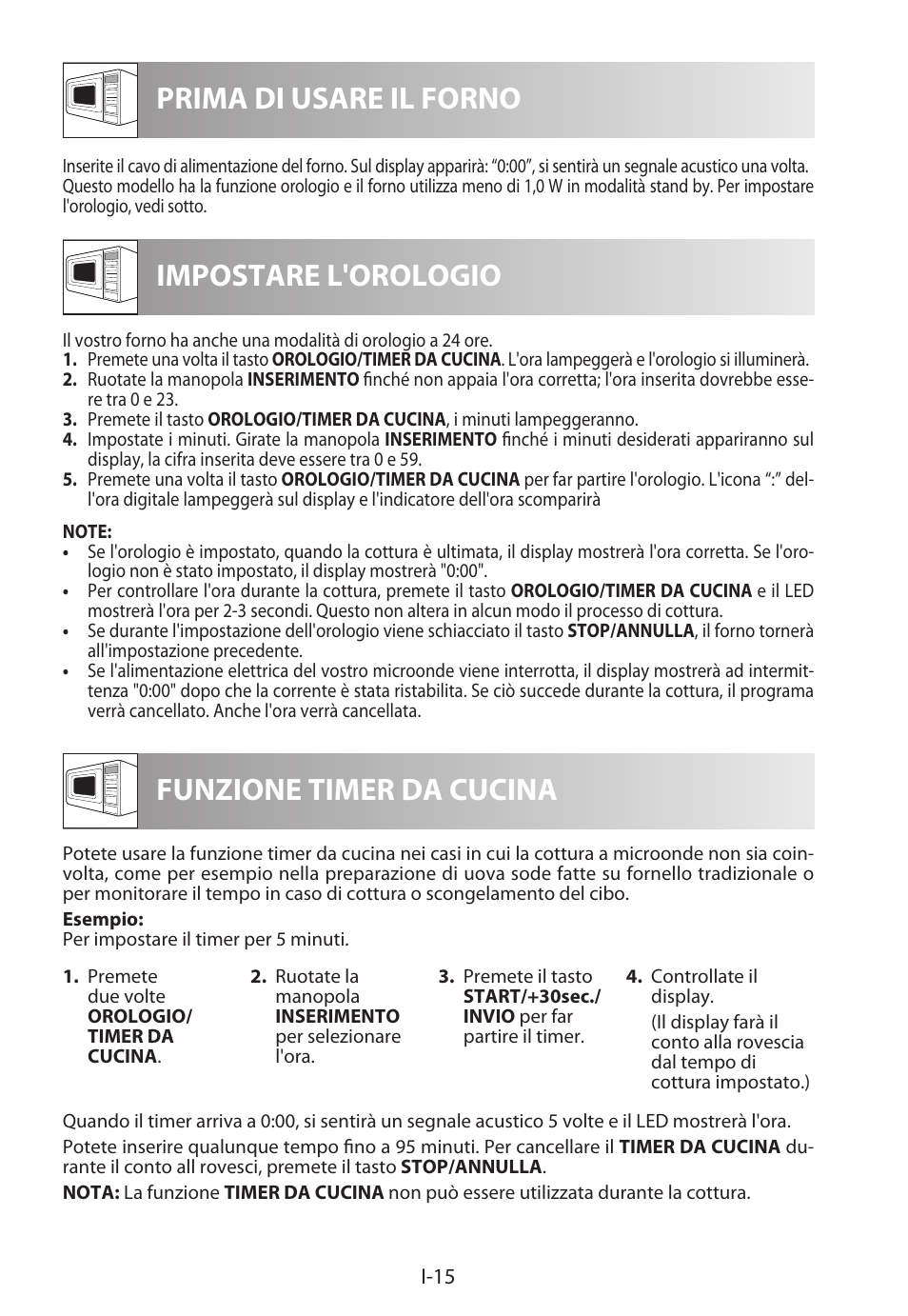 Prima di usare il forno impostare l'orologio, Funzione timer da cucina | Sharp R-922STWE User Manual | Page 96 / 266