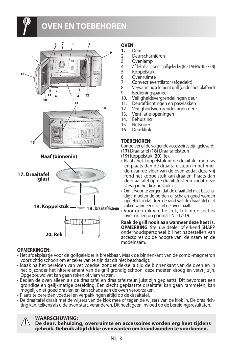 Oven en toebehoren, Nl-3 | Sharp R-982STWE User Manual | Page 110 / 266