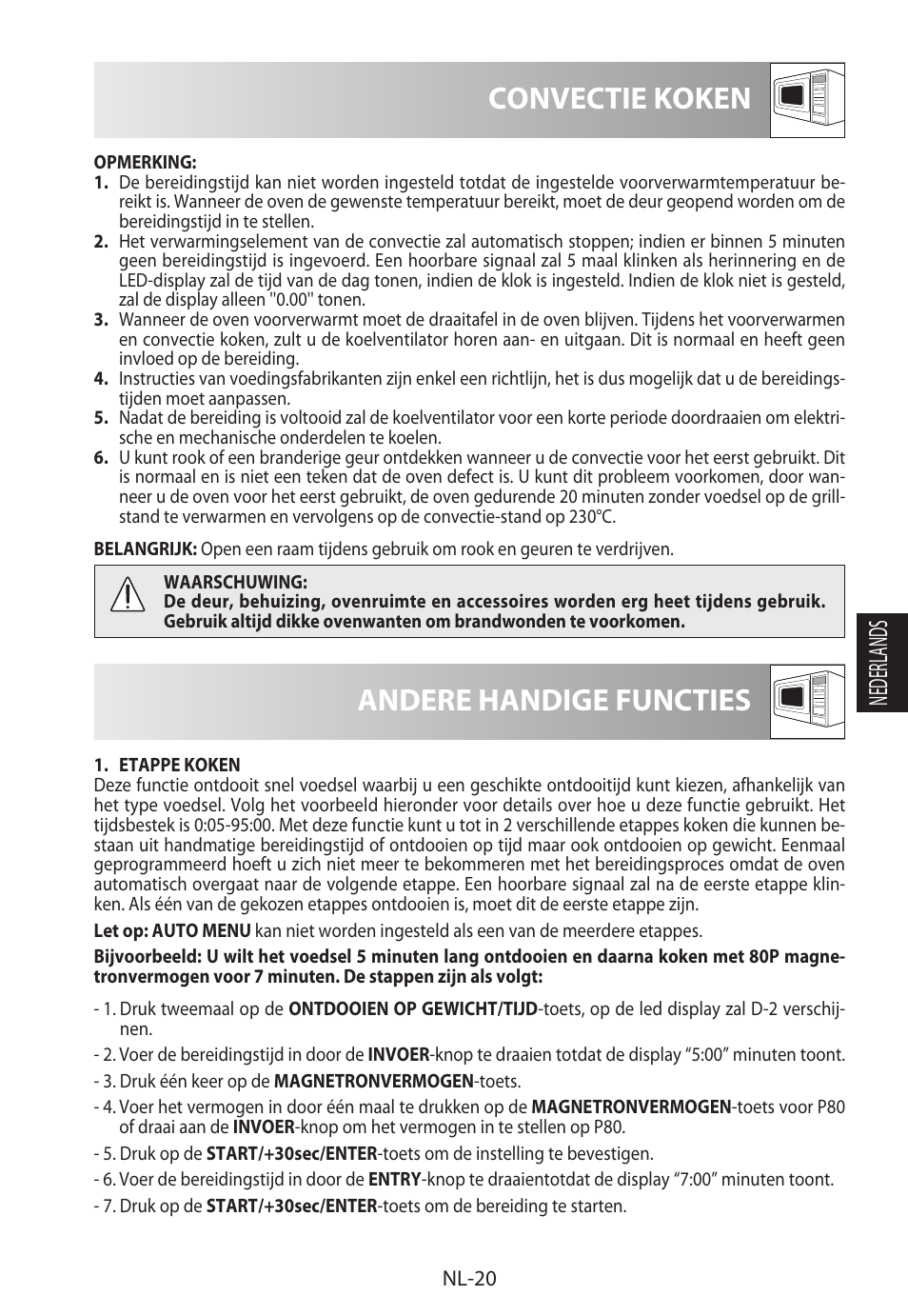 Convectie koken, Andere handige functies, Nederlands | Sharp R-982STWE User Manual | Page 127 / 266