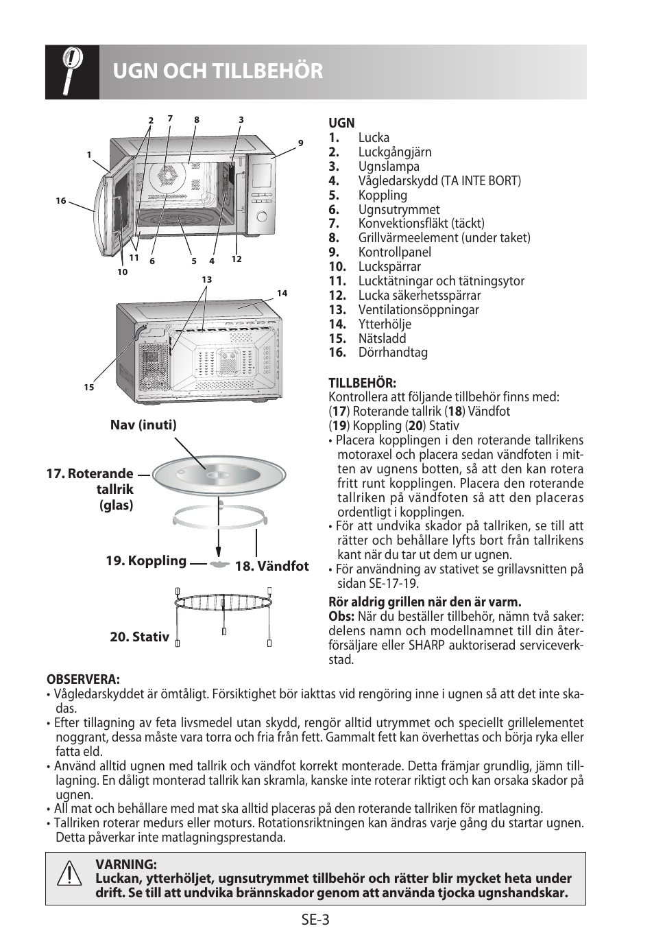 Ugn och tillbehör, Se-3 | Sharp R-982STWE User Manual | Page 136 / 266