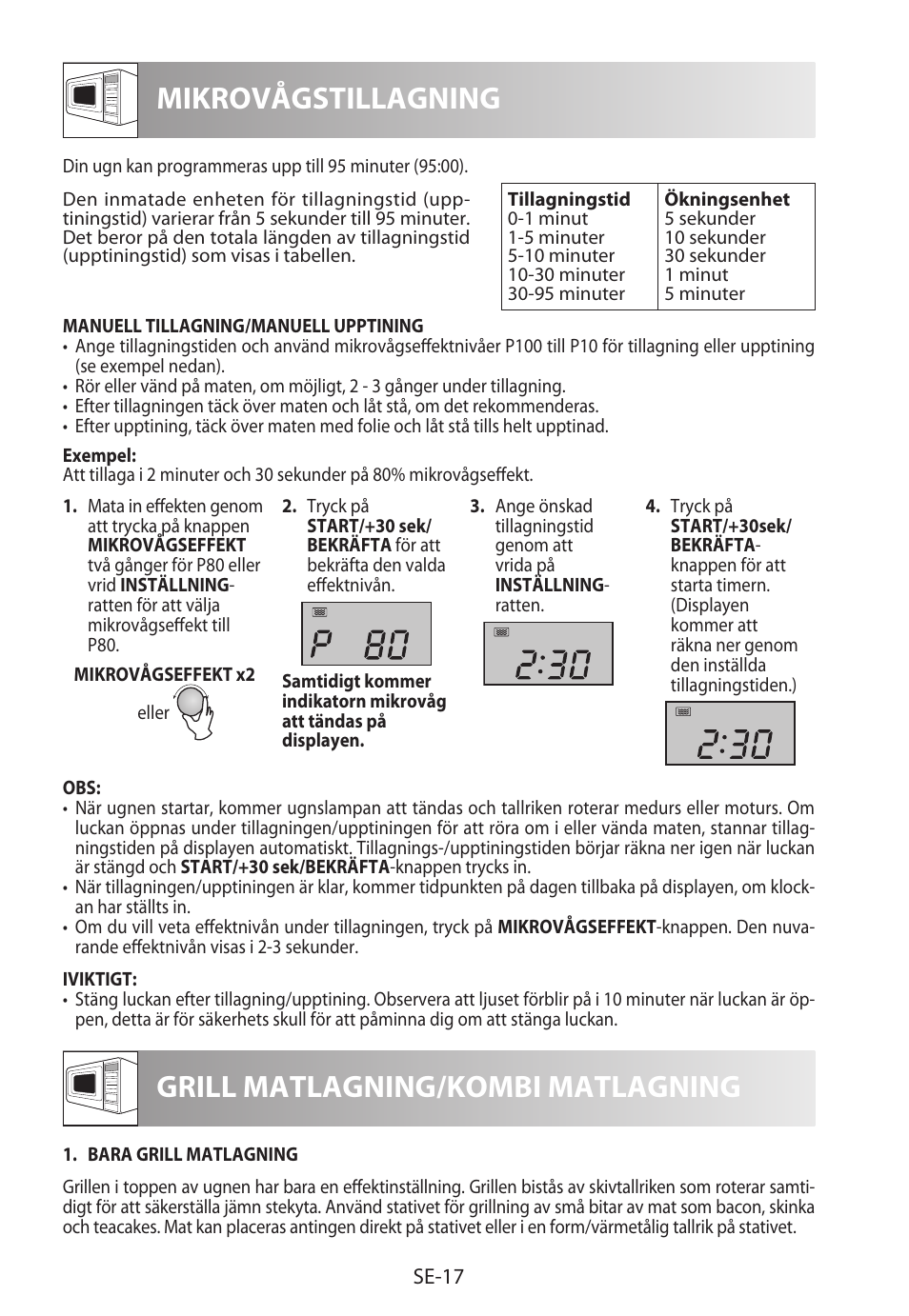 Mikrovågstillagning, Grill matlagning/kombi matlagning | Sharp R-982STWE User Manual | Page 150 / 266