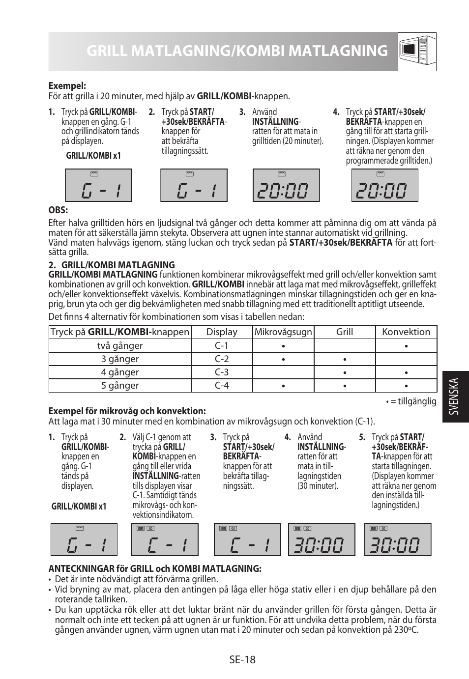 Grill matlagning/kombi matlagning, Svensk a | Sharp R-982STWE User Manual | Page 151 / 266